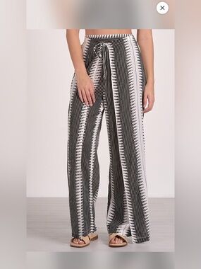 Striped Wide-Leg Tie-Waist Pants - Black & White